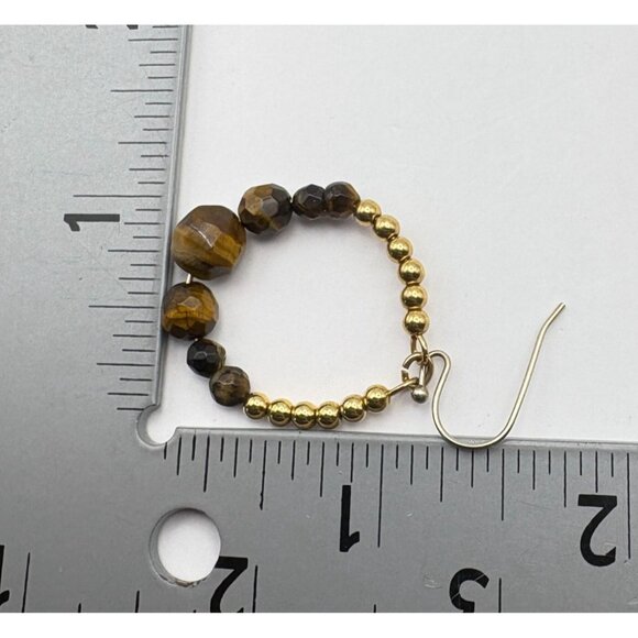 Brown Faux Tiger Eye Beaded Dangle Earrings Retro Teardrop Earth Tones - Picture 3 of 6